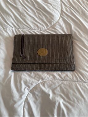Charles Jourdan Taupe Textured Clutch Wallet with Gold Emblem